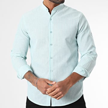 Frilivin - Camisa de manga larga a rayas verde y blanca