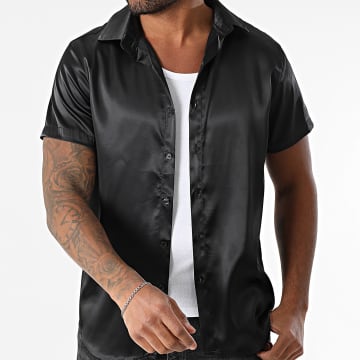 Frilivin - Chemise Manches Courtes Effet Satin Noir