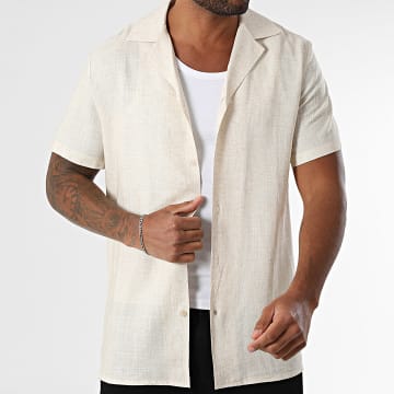Frilivin - Chemise Manches Courtes Effet Lin Beige