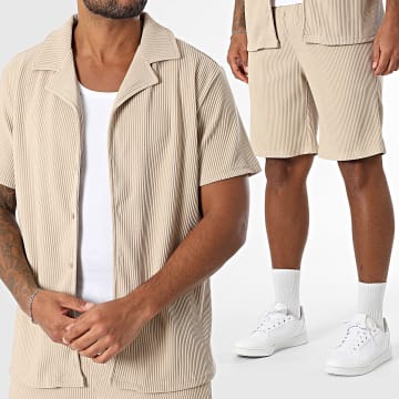 Frilivin - Ensemble Chemise Manches Courtes Et Short Jogging O26 Beige