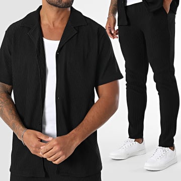 Frilivin - P27 Conjunto de camisa y pantalón negro de manga corta