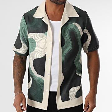 KZR - Chemise Manches Courtes Vert Foncé Vert Clair Beige