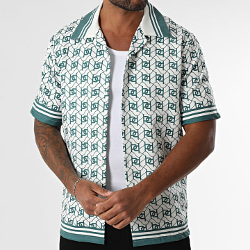 KZR - Chemise Manches Courtes Blanc Vert Foncé