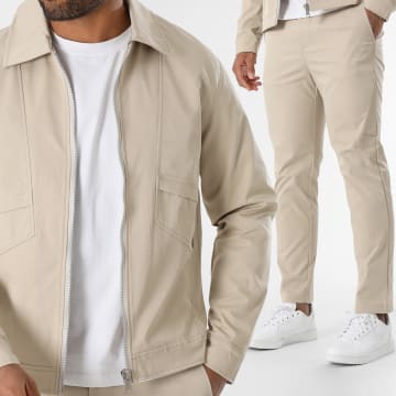 Frilivin - 405 Conjunto de chaqueta y pantalón beige con cremallera