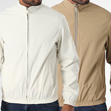 Frilivin - 705 Chaqueta con cremallera reversible Camel Ecru