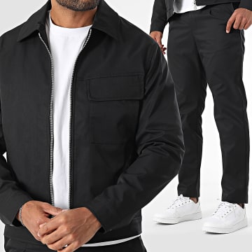 Frilivin - 209 Conjunto de chaqueta y pantalón negro con cremallera