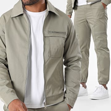Frilivin - Conjunto de pantalón cargo y chaqueta con cremallera verde caqui 604