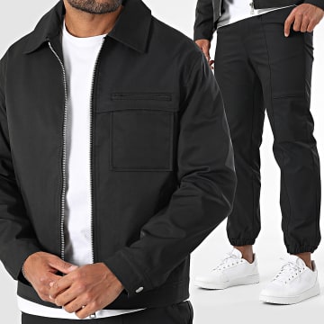Frilivin - 604 Conjunto de chaqueta negra con cremallera y pantalón cargo