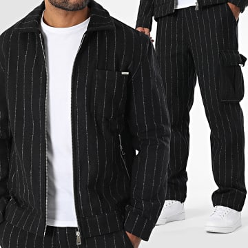 Ikao - Ensemble Veste Zippée Et Pantalon Cargo A Rayures 061 Noir