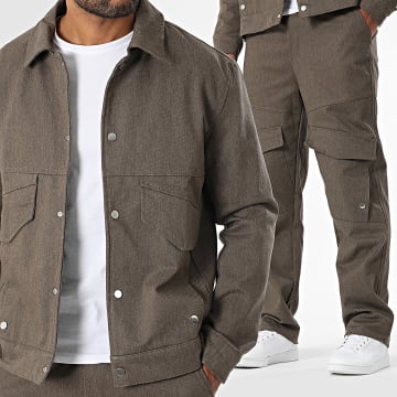 Ikao - Ensemble Veste Et Pantalon Cargo 009 Marron Chiné