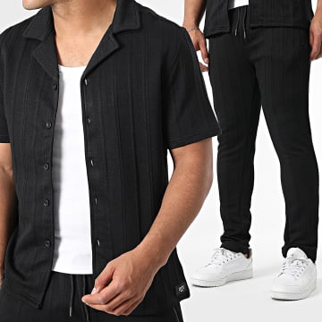 Zelys Paris - Ensemble Chemise Manches Courtes Et Pantalon A Rayures Noir