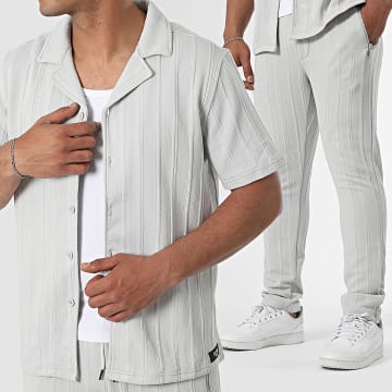Zelys Paris - Ensemble Chemise Manches Courtes Et Pantalon A Rayures Gris