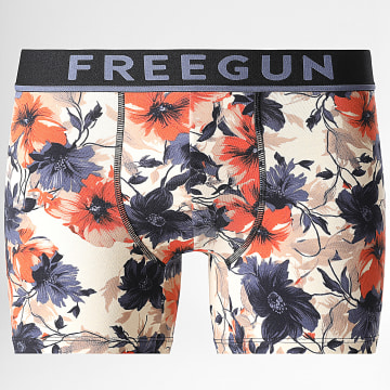 Freegun - Boxer Signature Beige Bleu Marine Orange Floral