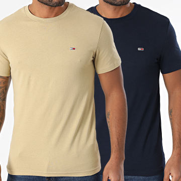 Tommy Jeans - Lot De 2 Tee Shirts Slim Jersey 0687 Beige Bleu Marine