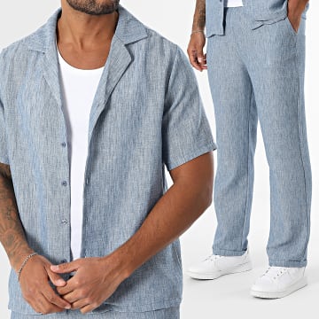 Uniplay - Conjunto de camisa de manga corta y pantalón en azul real jaspeado