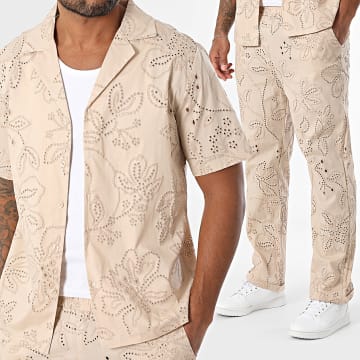 Uniplay - Ensemble Chemise Manches Courtes Et Pantalon Ajouré 129 Beige
