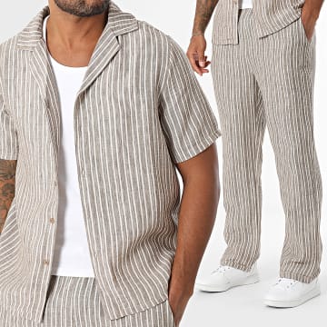 Uniplay - Shirt met korte mouwen en gestreepte broek Taupe Heather Beige