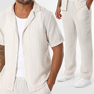 Uniplay - Conjunto Camisa Manches Cortes Y Pantalón A Rayas Beige Claro Blanco