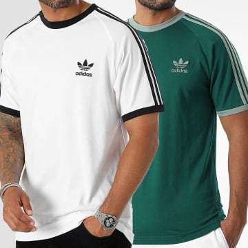 Adidas Originals - Lot De 2 Tee Shirts A Bandes 3 Stripes IA4846 JN7017 Blanc Vert Foncé