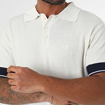 American People - Polo Manches Courtes Piano Ecru Bleu Marine