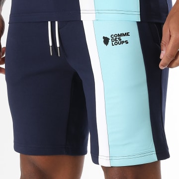Comme Des Loups - Short Jogging Amalfi Bleu Marine Bleu Clair Blanc