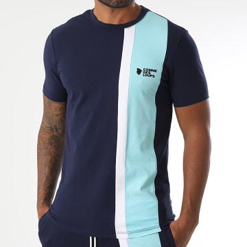 Comme Des Loups - Tee Shirt Amalfi Bleu Marine Bleu Clair Blanc