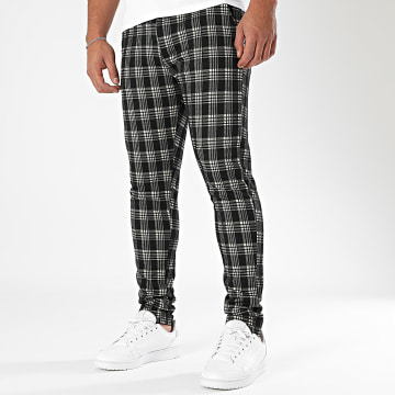 John H - Pantalon A Carreaux Skinny 132 Noir Beige