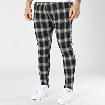 John H - Karierte Hose Skinny 530 Schwarz Beige