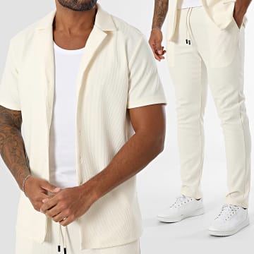 John H - Set camicia e pantaloni a maniche corte 342 beige chiaro