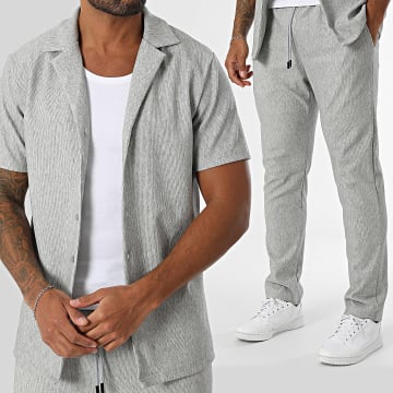 John H - Set camicia e pantaloni a maniche corte 342 grigio erica