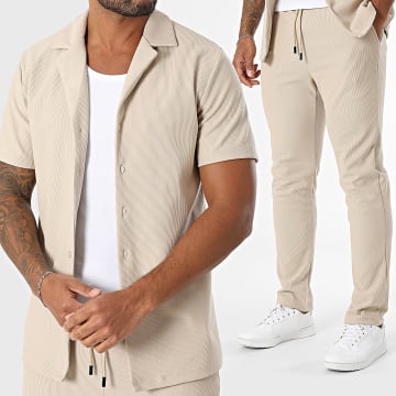 John H - Set camicia e pantaloni a maniche corte 342 Beige