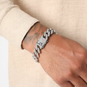 LBO - Cuban Strass Mesh Armband 15mm Silber