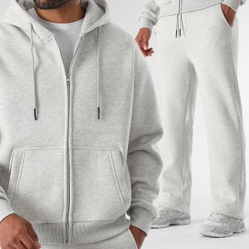 LBO - Ensemble Sweat Zippé Capuche Et Pantalon Jogging 3789 Gris Clair Chiné