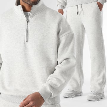 LBO - Ensemble Sweat Col Montant Zippé Et Pantalon Jogging 3790 Gris Clair Chiné