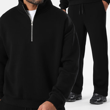 LBO - 3791 Conjunto de sudadera negra con cuello de cremallera y pantalón de jogging