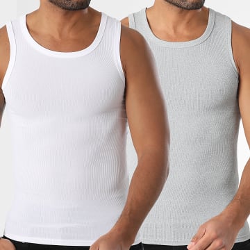 LBO - Lot De 2 Débardeurs Côtelés Slim 1935 Blanc Gris Chiné