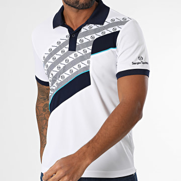 Sergio Tacchini - Polo Manches Courtes Spirale 40875 Blanc Bleu Marine