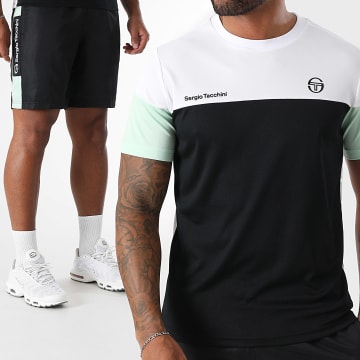 Sergio Tacchini - Conjunto de camiseta y pantalón corto 40845 40815 Blanco Negro Verde claro