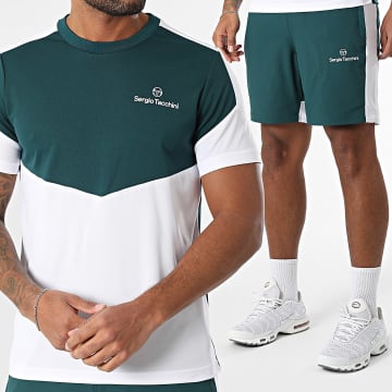 Sergio Tacchini - Ensemble Tee Shirt Et Short Jogging Giardino 41003 41006 Vert Foncé Blanc