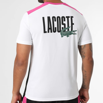 Lacoste - Tee Shirt Regular Fit Logo Crocodile Blanc Noir Rose