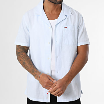 Tommy Jeans - Chemise Manches Courtes Linen Blend Camp 0895 Bleu Clair
