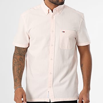 Tommy Jeans - Chemise Manches Courtes A Rayures Regular Seersucker 0891 Rose Clair Blanc