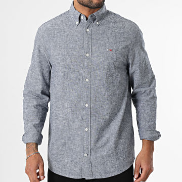 Tommy Jeans - Hemd Langarm Regular Linen Blend 0875 Schwarz meliert