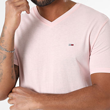 Tommy Jeans - Tee Shirt Col V Slim Jaspe 0364 Rose