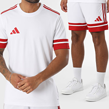 Adidas Sportswear - Ensemble Tee Shirt Et Short Jogging A Bandes SQUA25 Jersey JG5829 JH3404 Blanc Rouge