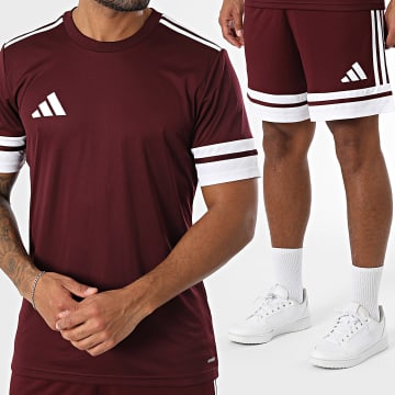 Adidas Sportswear - Ensemble Tee Shirt Et Short Jogging A Bandes SQUA25 Jersey JC8675 JC8677 Bordeaux Blanc