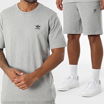 Adidas Originals - Ensemble Tee Shirt Et Short Jogging Trefoil Essential JC9988 IY8517 Gris Chiné
