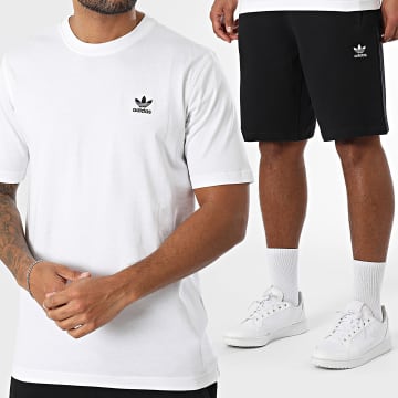 Adidas Originals - Ensemble Tee Shirt Et Short Jogging Trefoil Essential JI8544 IY8520 Blanc Noir
