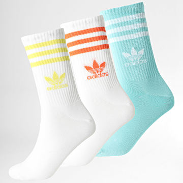 Adidas Originals - Lot De 3 Paires De Chaussettes Crew Sock JI9473 Blanc Bleu Turquoise