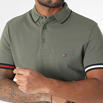 Tommy Hilfiger - Polo Manches Courtes Slim Flag Cuff 8458 Vert Kaki